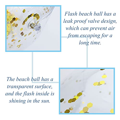 24 Inch Inflateable Glitter Beach Ball,2 Pack Sequin Beach Balls Clear Beach Ball with 2 Pack