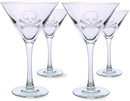 Skull &amp; Crossbones Martini Glasses - 10 oz - Set of 4