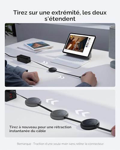 Câble USB C, 60 W PD 5 A QC 4.0, mini, de charge rapide, rétractable, USB C vers USB C, longueur préréglée à 4 niveaux, pour iPhone 15, Samsung, iPad, facile à ranger, portable