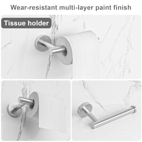sunzone Bathroom Accessories Set, 5 Pieces Towel Bar, 60 cm Towel Bar, Towel Ring, Bathrobe Towel Hook, Toilet Paper Holder, 304 Stainless Steel, Silver