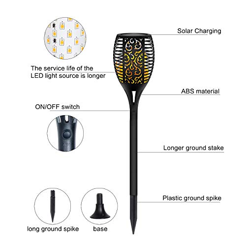 DIKAIDA 4 Pack Solar Torch Lights, Waterproof Flickering Flame Solar Torches Dancing Flames Landscape Decoration Lighting Dusk to Dawn Outdoor Security Path Light for Garden Patio Deck Yard Driveway