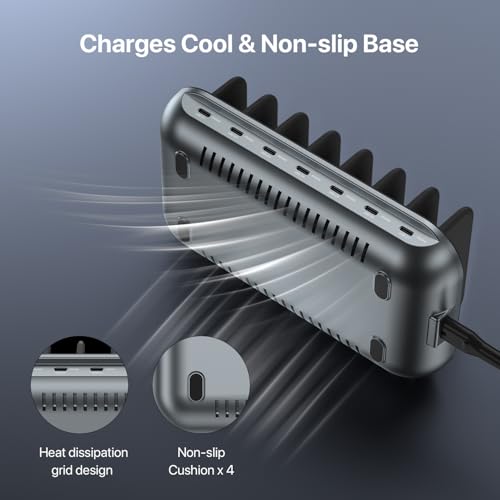 SooPii USB Charging Station, Multiple USB Charger Station for Multible Devices, mixed Cables Included, Charging Organizer for Phones,Tablets, and Other Electronics (140W-7 USB C Black)