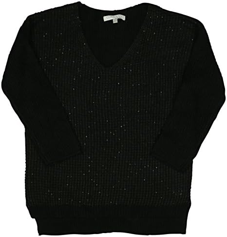 Ellen Tracy Company Womens3/4 Sleeve Sequin Sweater X-Large Black Magic