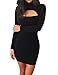 Haola Women's Long Sleeve Cut Out Front Sexy Club Bodycon Dress Party Mini Bandage Dress M Black