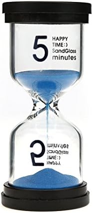 Hourglass, AblueA Sand Timer 5 Minutes Timing Device Sandy Clock Desk Display for Office Home Kitchen (Black Lids and Blue Sand)
