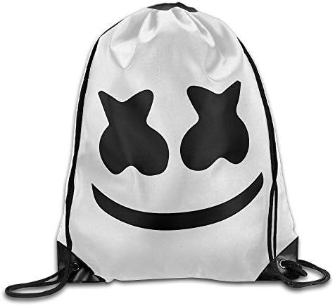 Marshmello Face Sackpack Training Gymsack Drawstring Bag Drawstring Backpack Sport Bag Travel Bag Pouch Portable Backpack Rucksack Bagsack 16.9" X 14.2" Durable 210 D Polyester