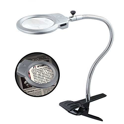 Technician 2 LED Lighting Clamp Magnifier Flexible Neck 5 X 2.5X Zoom Table Top Desk Light Loupe Suitable for Soldering, Painting, Map Reading, Object Enlarge, Wood Engraving and so on. MNG557A