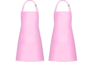 Jubatus 2 Pack Bib Aprons with 2 Pockets Cooking Chef Kitchen Apron for Women Men, Pink