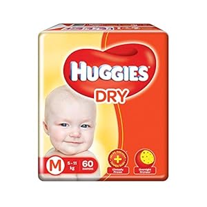 Huggies New Dry Medium Size Diapers for Babies, M Size – (60 Counts)