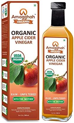 Amogghah Organic Apple Cider Vinegar with Mother - Raw, Unfiltered, Unpasteurized - 500 ml (Glass Bottle)
