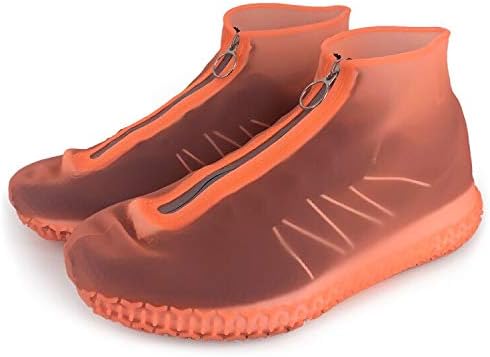 Benooa Waterproof Silicone Shoe Covers,Reusable Silicone Boot With Zipper More Convenient Non Slip Rain Snow Silicone Rubber Shoe Protectors Foldable Galoshes,Unisex (L, Orange)