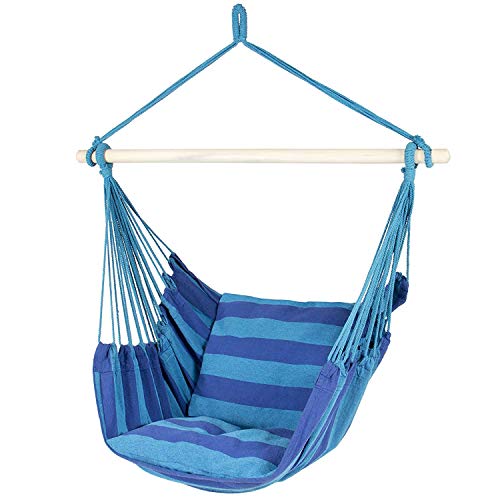 ARABYAN BROTHERS Hammock Hanging Rope Chair Porch Swing Seat Patio Camping Portable Blue Stripe