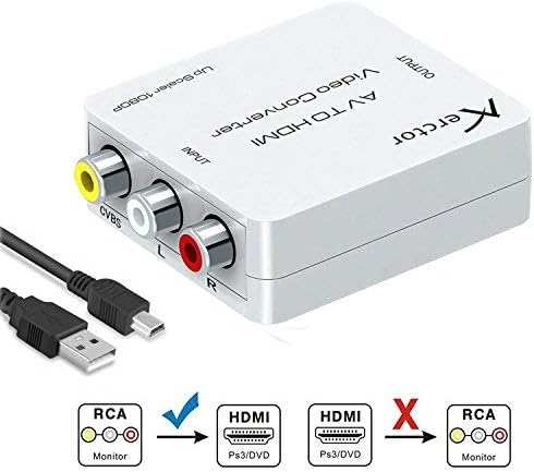 RCA to HDMI Converter,Aerctor 1080P Mini AV Composite CVBS to HDMI Video Audio Converter Adapter Supporting PAL/NTSC with USB Charge Cable for PC Laptop Xbox PS4 PS3 TV STB VHS VCR Camera DVD,White
