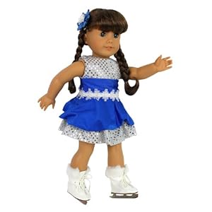 Ice Skating Doll Outfit (3 Piece Set) – Figure Skater Premium Handmade Costume Clothes for American 18″ Girl Dolls – Includes Sparkly Dress, Skates, & Hair Clip