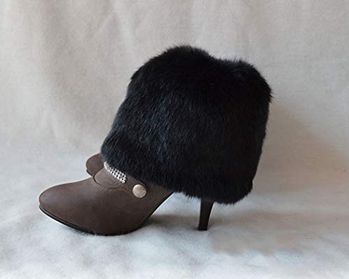 Tngan Womens Faux Fur Leg Warmers Boot Covers Furry Boot Cuff Short Boot Sleeves Black 20cm - Thumbnail 2