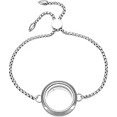 DELORIGIN Floating Locket Bracelet Stainless Steel Memory Locket Bracelet Picture Memory Charms Memorial Jewelry for Women Men Photo Frame Pendant Ashes Hair Gemstones Keepsake