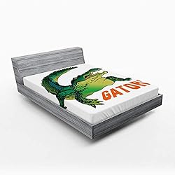 Ambesonne Reptile Fitted Sheet, Grumpy Alligator