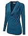 Doublju Soft Knit Cowl Neck Blouse Top for Women with Plus Size (Made in USA) Teal 2XL