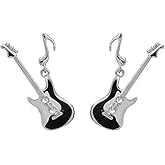 Punk Guitar Dangle Drop Earrings for Women Men Hip Hop Statement Crystal Musical Instrument Charm Bass Electric Guitar Musical Note Stud Earring Fashion Concert Party Jewelry Gifts for Rock Band Music Lovers