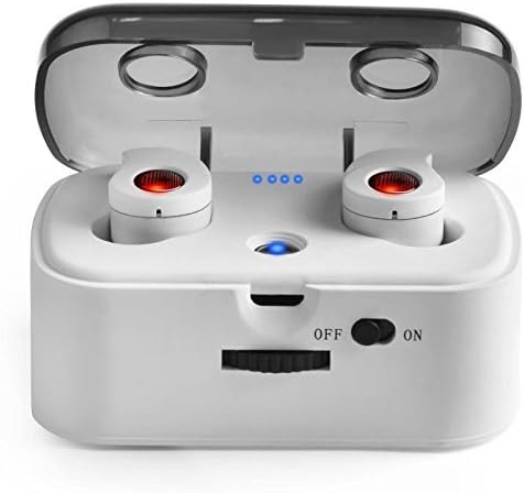 TWS Bluetooth Earphone,Sahoprt Mini Wireless Stereo Earbuds with Projector, Music Deep Bass Noise Cancelling In-Ear Headphones with Mic for Sports,1200mAh Battery Box Can Charge for Phone(White)