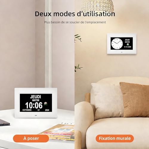 Memwake Large Digital Clock, Digital Alarm Clock for Elderly, Dementia Clock That Provides Alarms and Electronic Calendar for the Elderly (White, 7 Inches)