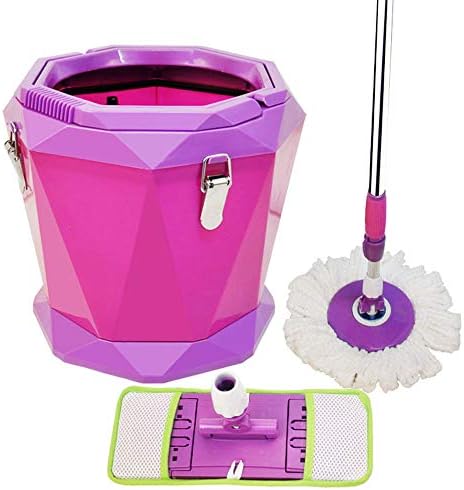 HUIFANG Easy Wring Stainless Steel ABS + PP Rotary Mop And Bucket System With Independent Rotating Mop And Bucket With Brush, 2 Extra Refills Purple Red A (color : Purple, Size : 2939CM)