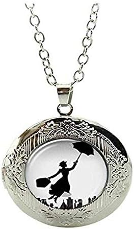 Mary Poppins Pendant,Figure Locket Pendant,Art Picture Glass Dome Necklace
