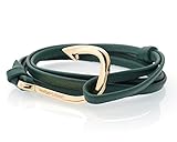 VIRGINSTONE Golden Plated Fish Hook Alloy Bracelets on Colorful Leather (Army Green)