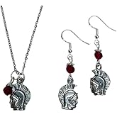 Ann Peden Jewelry Spartan or Gladiator Earring and Necklace Set with red crystal faceted accent beads, on sterling silver earwires