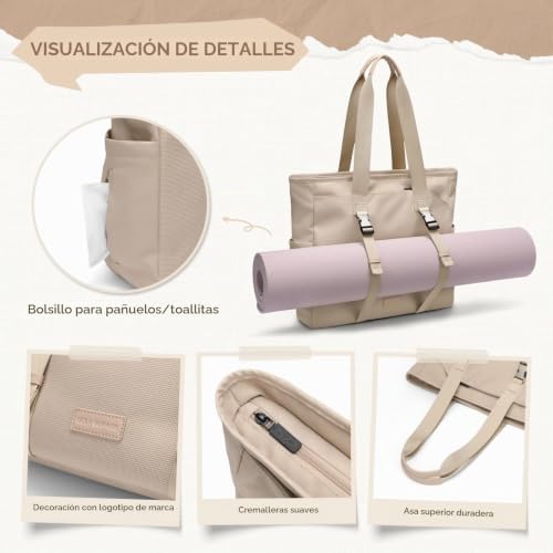 Tennis Bag for Women, Carry Bag with Wet Pocket, Yoga Mat Tote Bag, 14 Inch Multifunctional Tote Bag for Travel, Fitness, Yoga, Tennis and Office