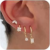 KICKGY Gold Hoop Earrings for Women Trendy, Dainty Gold Stud Earrings 14K Gold Plated CZ Huggie Hoop Earrings Set Small Dangle Earrings Cute Cartilage Earring Sets for Multiple Piercing Jewelry Gifts