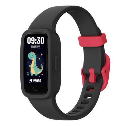 BIGGERFIVE Vigor 3 Kids Fitness Tracker Watch, AMOLED Screen, No App No Phone Needed, 3ATM Waterproof, Heart Rate and Sleep Monitor, Pedometer, Step Counter Smart Watch for Boys Girls Age 5-15, Black