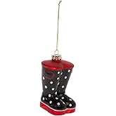Boston International Christmas Winter Holiday Glass Tree Ornament, 4-Inches, Polka Dot Boots