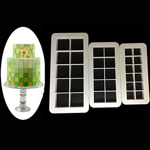 STORE-HOMER - 3pcs Geometry Square Grid fondant cookie cutter cake mold fondant mold fondant cake decorating tools Baking Moulds