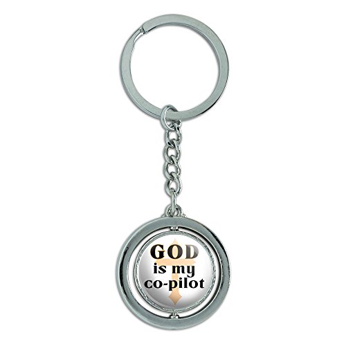God is My Co-pilot Christian Cross Spinning Round Metal Key Chain Keychain Ring