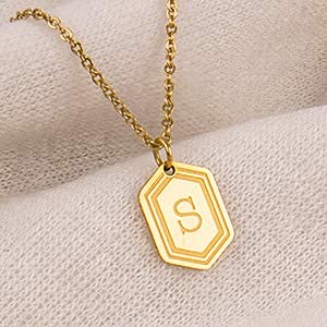 UHIBROS Necklaces for Women, 14K Gold Plated Hexagon Initial Necklaces, Dainty Personalized Alphabet Letter Choker with Adjustable Chain Pendant, Jewelry Gift for Women, Girls or Men-M