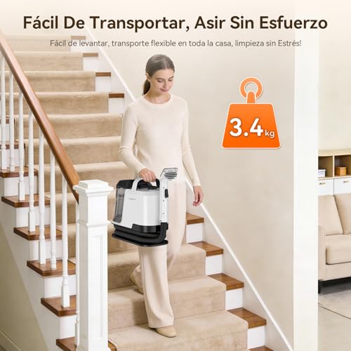 Uwant Y100 Aspiradora de Agua Tapiceria, 600W 18 kPa, Doble Depósito 1.2L y Autolimpieza, Higieniza 99.9% con Detergente 500ml y Cepillos, Limpiador de Tapicerías, Para Sofá, Alfombra y Colchón