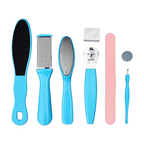 SONGQEE Foot File Pedicure Set，8 in 1 Foot File Hard Skin Remover Foot Care Kit Foot Files Pedicure Tools Foot Care for Dead Skin for Men Women at Home Spa (Blue)