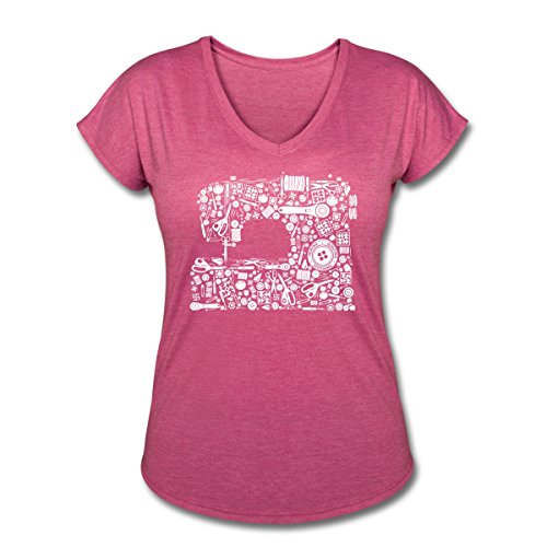 Spreadshirt Sewing Machine Equipment Women's Tri-Blend V-Neck T-Shirt, 2XL, Heather Raspberry