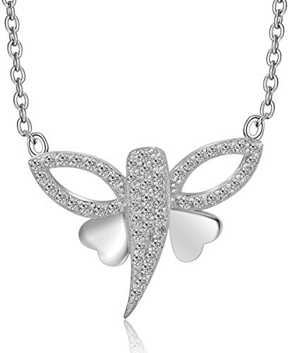 Fashion 14K White Gold Overlay Sterling Silver Dragonfly Inlay Pendant with Necklaces 18"loved by all