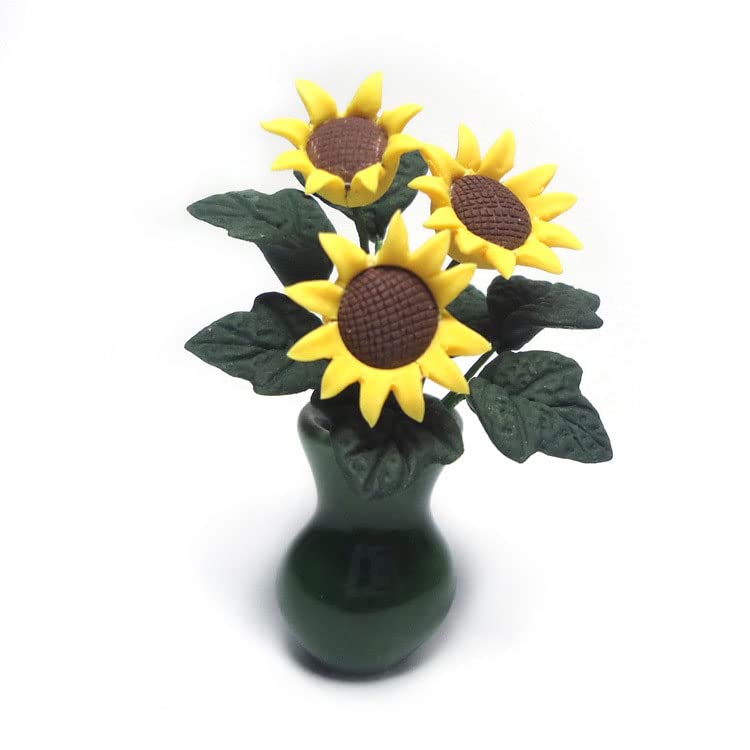 zalati Dollhouse Sunflower with Vase 1:12 Miniature Clay Flower Ceramics Vase for Doll House Decoration