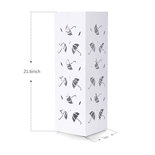 Amzdeal Umbrella Stand Rack Holder Free Stand for Canes Walking/Sticks with 2 Hooks Drip Tray, Fully Metal, Anti-Rust, Heavy, Large, White