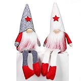 XmasExp 2ct Handmade Swedish Tomte Christmas Gnome Ornaments Set,Elf Santa Scandinavian Plush Sitting Long Hat Doll Home Decor Collectible Nisse Dolls Table Ornament