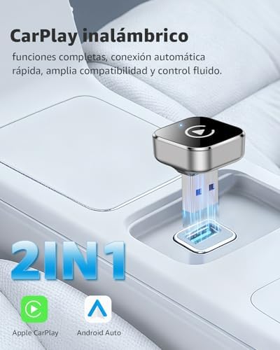 Adaptador sem fios CarPlay e Android Auto, conversor Mini USB-A/USB-C Plug & Play, ligado para wireless, WiFi 2.4GHz/5GHz, ligação automática, para carros com CarPlay, prateado
