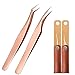 Best Tweezers for Eyelash Extension - Straight and J Curved Pointed Tweezers - Professional Stainless Steel Precision tweezers lash Tweezers Set 2 Pack (Rose-Gold)