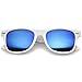 zeroUV Retro Large Square Colored Mirror Lens Horn Rimmed Sunglasses 55mm (White/Blue Mirror)
