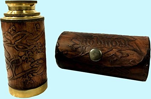 Marine Décor Solid Brass Leather Mini Pirates Pocket Size Nautical Collectible Mount Captain's Telescope With Case AWUSATC 057