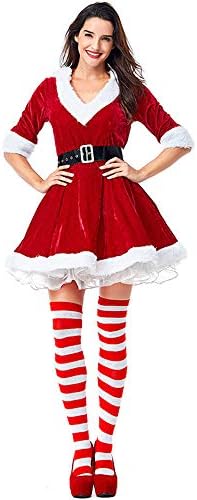 xingmeihe Women's Mrs. Claus Costume 2 Piece Hooded Santa Sweetie Christmas Outfit