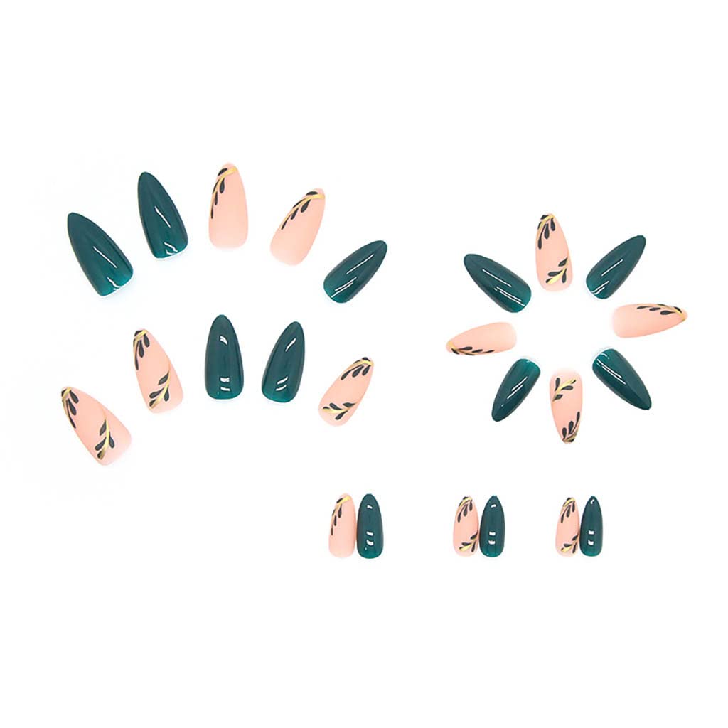 RikView Fall Press on Nails Long Acrylic Almond Fake Green Full Cover For Women - Image 2