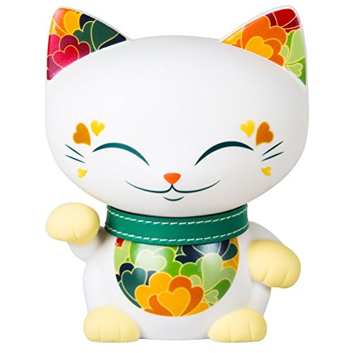 Mani the Lucky Cat Maneki Neko Fortune Cat White - Green Collar